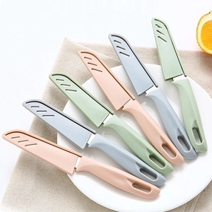 Portable Fruit Knife Stainless Steel Blade With Protective Ventilated Sheath Plastic Handle Candy Color Paring Tool