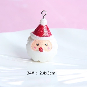 Detail of Santa Claus resin charm with red glitter hat and metal ring for DIY jewelry