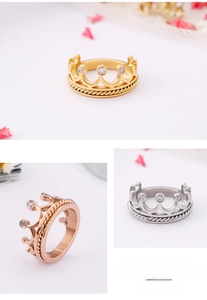 Detailansicht von Kronenringen in Gold, Silber und Roségold mit Zirkoniasteinen