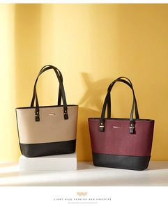 Three-piece tote bag set in khaki and burgundy saffiano leather with gold hardware