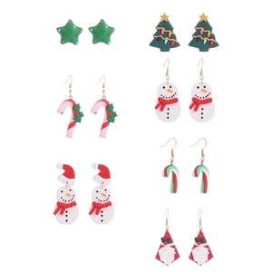 Christmas Earrings Polymer Clay Handmade Snowman Santa Claus Christmas Tree Festive Holiday Jewelry For Women Girls