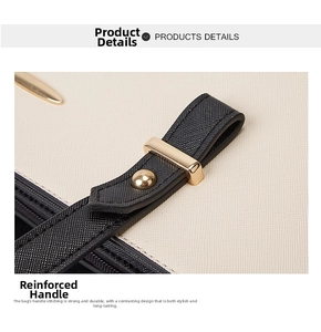 Macro detail of beige Saffiano leather tote with reinforced stitching and gold hardware