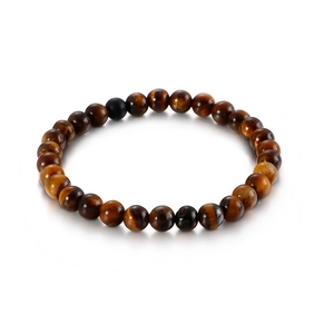 Vintage tiger eye and matte agate beaded bracelet featuring natural stones in brown and black