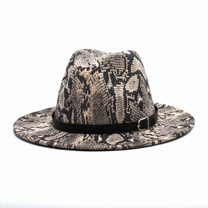 Snake Print Fedora Hat Cotton Polyester Wide Flat Brim Jazz Cap With Leather Band For Men Women