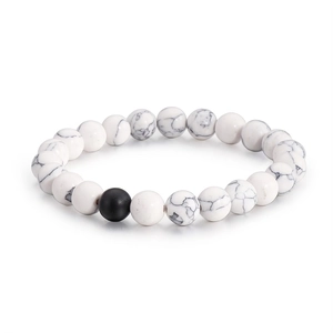 Beaded Bracelet White Turquoise Matte Black Agate Natural Stone Elastic Minimalist Zen Style For Men Women