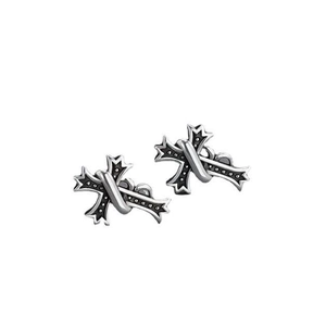 925 silver cross stud earrings for men with vintage oxidized finish on white background