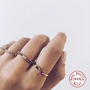 Minimalist S925 sterling silver adjustable rings set with colorful gemstones for women