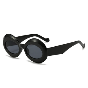 Retro Y2K oval chunky sunglasses with thick black frames and dark grey lenses for women