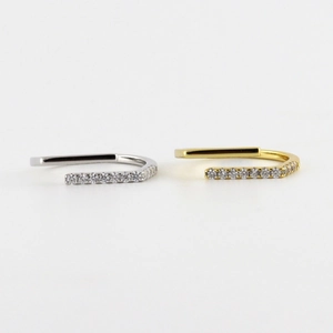 Minimalist 925 sterling silver irregular open rings with sparkling cubic zirconia inlay