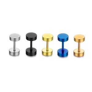 Dumbbell Ear Studs Stainless Steel Round Disc Barbell Earrings Punk Hip Hop Style Unisex Jewelry Polished