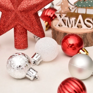 30-piece Christmas tree ornament set with red and silver baubles and glitter star topper