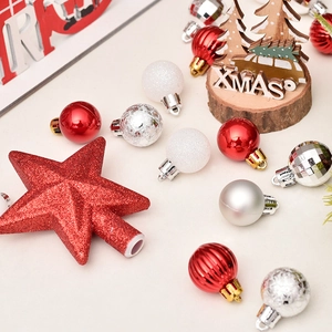 30-piece Christmas ornaments set with tree topper star and red silver baubles