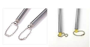 Detail of telescopic back scratcher handle with metal and plastic connector options