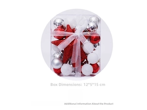 Detailed view of 30pcs Christmas ball set with tree top star in a 12x5x15cm ribbon gift box