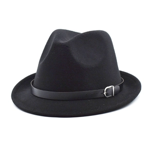 Classic Wool Felt Fedora Hat With Leather Band Metal Buckle Vintage British Style Jazz Cap For Men Women