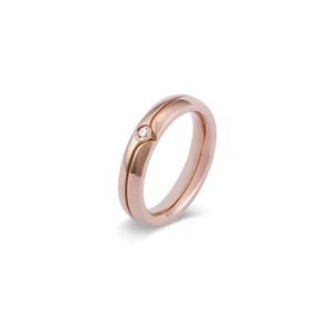 Minimalist rose gold titanium steel ring with sparkling center diamond for couples