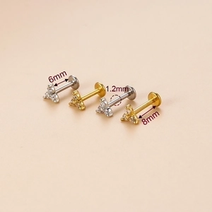Silver and gold stainless steel lip studs with cubic zirconia in 6mm and 8mm lengths