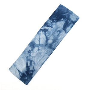 Elastic blue and white tie-dye wide sports headband for yoga running and fitness activities