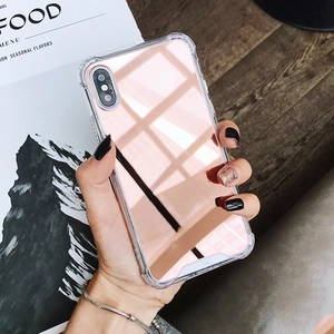 Sleek rose gold mirror phone case for iPhone 15 Pro Max with clear shockproof bumpers