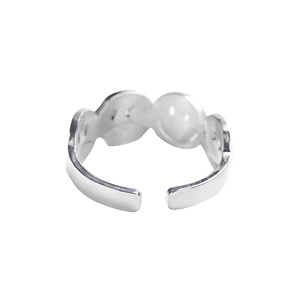 Adjustable silver titanium steel ring featuring a repeating smiley face emoji pattern