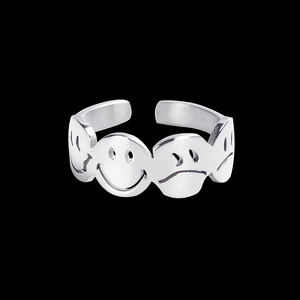 Hip Hop Smiley Crying Face Open Ring Titanium Steel Adjustable Band Trendy Unisex Finger Ring Fashion Jewelry Gift Silver Color