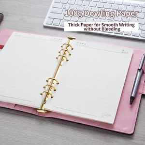 Pink A5 refillable notebook with gold 6-ring binder and 100g premium Dowling paper