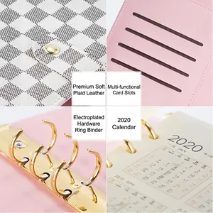 A5 faux leather binder notebook featuring checkered pattern and gold rings