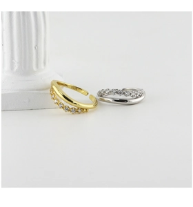 Detail of S925 sterling silver stamp and sparkling stones on double layered rings