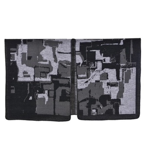 Women's thick cashmere-like poncho with black and white abstract camouflage pattern