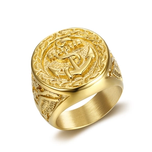 Nautical Men signet Ring Titanium Steel Hip Hop Anchor Eagle Vacuum Gold Plated Vintage Signet Ring Jewelry