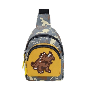 Cute dinosaur canvas crossbody chest bag for kids featuring a triceratops patch