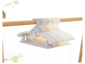 Detail of adjustable plastic baby clothes hangers with cute bear design in assorted colors