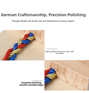 Detailed view of polished wooden Montessori braiding toy with smooth rounded edges