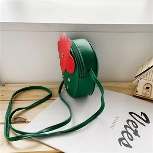 Green strawberry-style girl's cross-body bag made of PU leather with red flower decor