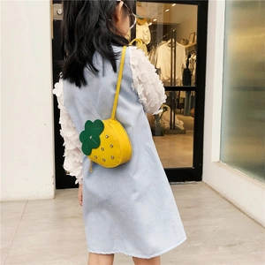 Toddler girl yellow strawberry crossbody bag with sparkly rhinestones and green leaves