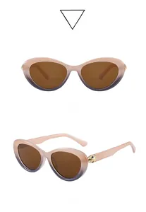 Detailed view of cat-eye sunglasses featuring golden leopard head metal temples