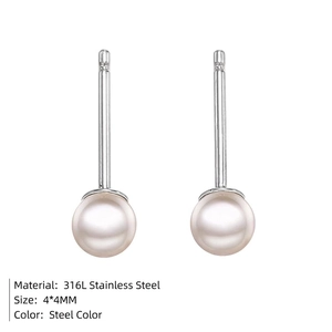 Détail d'une boucle d'oreille perle 4mm avec tige en acier inoxydable 316L couleur acier