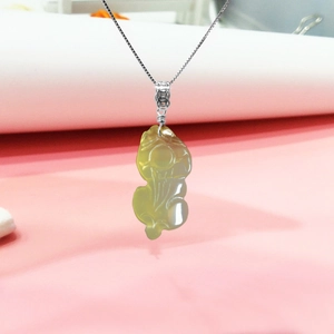 S925 sterling silver DIY pendant clasp with translucent light green carved jade stone