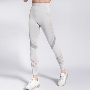 Pantalon de yoga sans couture taille haute avec rayures en mesh et gaine abdominale