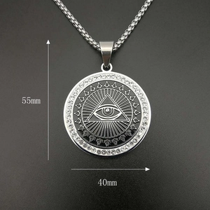 Hip-hop Eye of Providence pendant necklace with rhinestones in vacuum gold plating