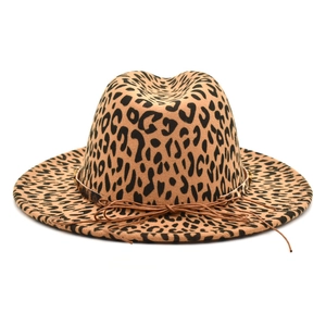Classic leopard print felt fedora hat with a decorative brown knot ribbon for outdoor style
