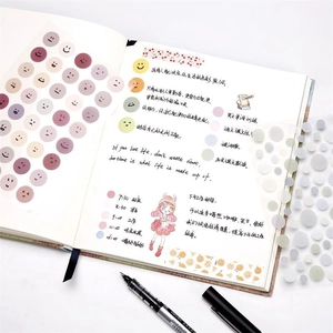 Morandi geometric circle emoji stickers for planners and journals set on a notebook