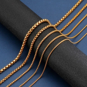 Golden stainless steel box chain necklace available in five different thickness sizes