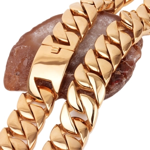Men's bold gold-plated titanium steel Cuban link chain necklace with polished clasp