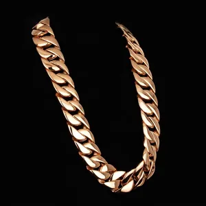 Men Gold Plated Stainless Steel Heavy Cuban Link Chain Necklace Thick Hip Hop Punk Style Chunky Polished Jewelry
