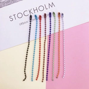 Detail of 2.4mm colorful metal ball chains in 8 vibrant colors for DIY jewelry making