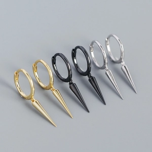Punk Spike Hoop Earrings 925 Sterling Silver Cone Dangle Gothic Minimalist Jewelry For Women