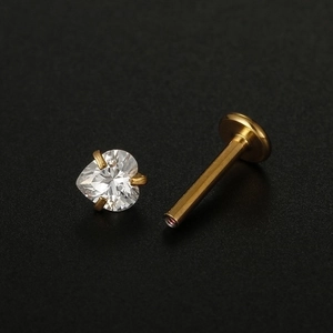 Titanium steel heart-shaped zircon lip stud and labret piercing with gold finish
