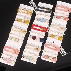 Acetate Resin Hair Clips Imitation Artificial Pearl Rhinestone Geometric Korean Style Elegant Fashion Hairpins For Women Girls