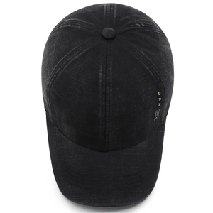 Classic washed black cotton baseball cap featuring DST embroidery and metal rivet details